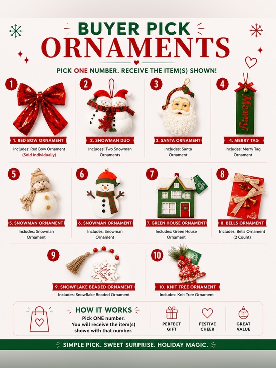 Other - Buyer Pick: Holiday Ornaments Assortment - Green and Red Options